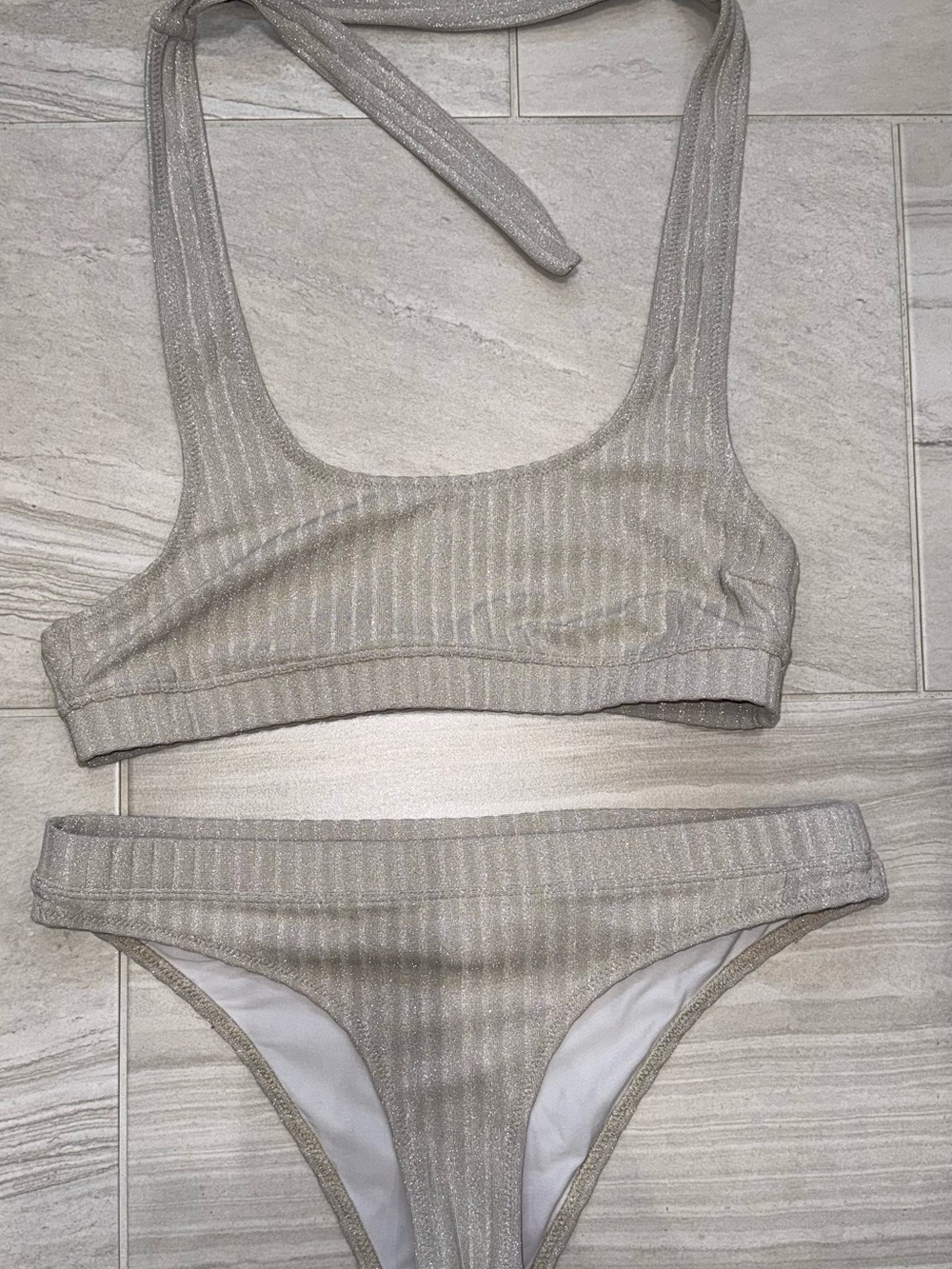 Women’s Sparkle Ribbed Bikini Set in Light Taupe - Bran